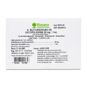 N-BUTIL BROMURO DE ESCOPOLAMINA 20MG/1ML 5 AMPOLLAS
