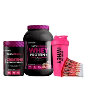 FOODTECH PACK WOMEN WHEY X 9 UND (PROTEINA/CREATINA/BARRAS/SHAKER/LLAVERO)