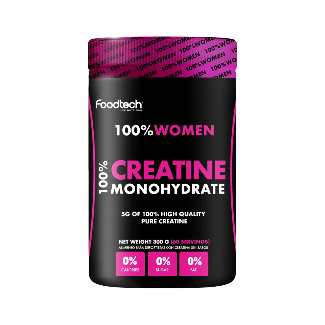 FOODTECH CREATINA MONOHYDRATADA 100% WOMAN PURE SIN SABOR 300GR